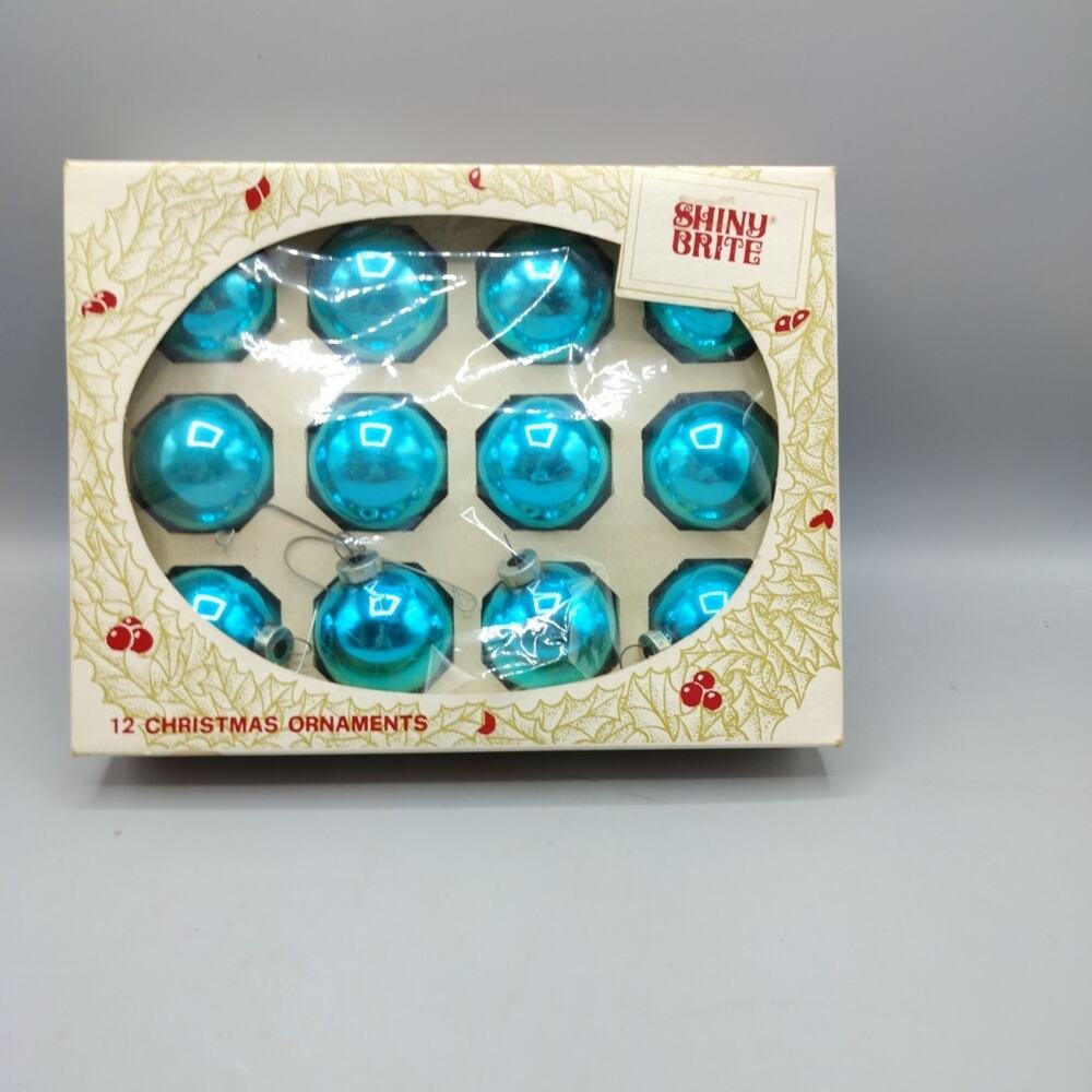 Dozen Shiny Brite 2-1/2" Round Blue Ornaments in Shiny Brite Box Poloron